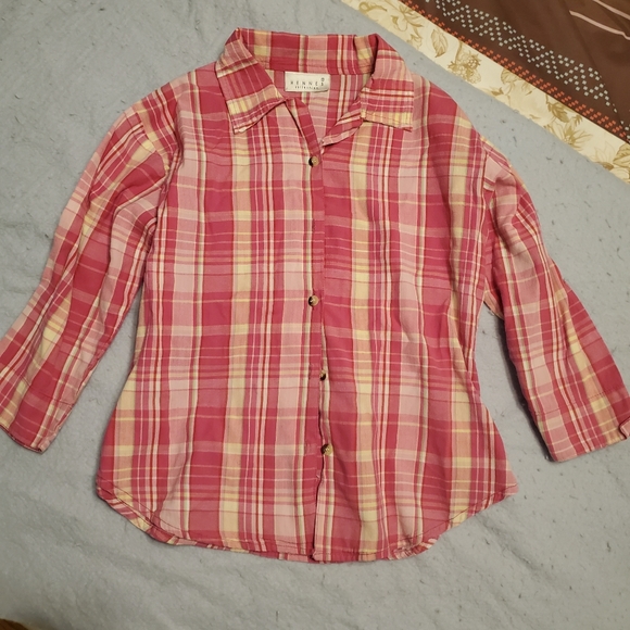 Pink plaid 3/4 sleeve - Picture 1 of 2
